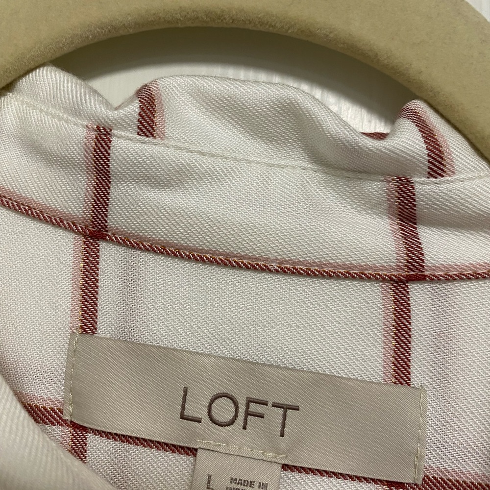 Loft Women’s Red Window Pane Checked Blouse View 3